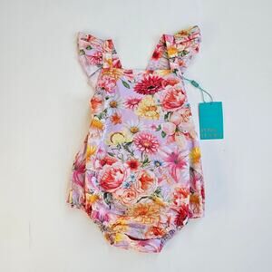 NWT Posh Peanut Nala Floral Ruffle Bubble Romper 2T